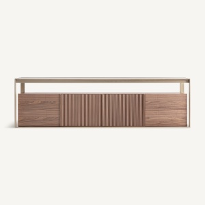 COMODA TV AISBY 200CM, LEMN DE FRASIN, STICLA SECURIZATA SI METAL, STIL CONTEMPORAN, VICAL HOME