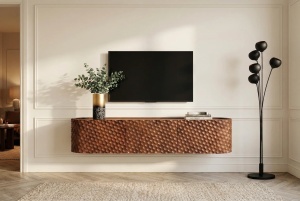 COMODA TV, ALDON 160CM, REALIZAT DIN LEMN DE MANGO 3D SI METAL, CULOARE MARO, ARTIM GROUP SELECTION