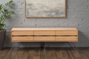 COMODA TV, EDGE 160CM, LEMN DE STEJAR SI SUPORT METALIC, CULOARE NATUR, ARTIM GROUP SELECTION
