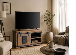 COMODA TV INDUSTRIAL 90CM, REALIZATA DIN LEMN DE MANGO SI METAL, CULOARE NATUR/NEGRU, GINER Y COLOMER - Img 2