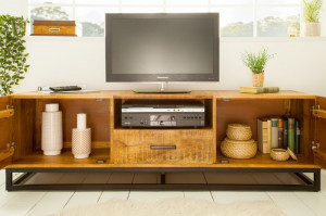COMODA TV, INFINITY 160CM, DIN LEMN MASIV DE MANGO, COD 39240, DESIGN VINTAGE - Img 3