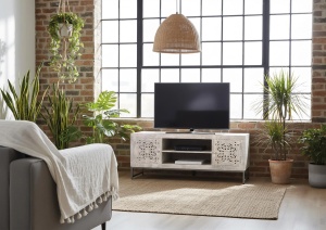 COMODA TV MYKONOS 130CM, REALIZATA DIN LEMN DE MANGO SI METAL, CULOARE ALB ANTICHIZAT, GINER Y COLOMER - Img 7