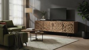 COMODA TV MYSORE 177CM, REALIZATA DIN LEMN DE MANGO SI METAL, CULOARE NATUR, GINER Y COLOMER - Img 2