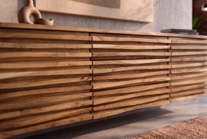 COMODA TV RELIEF 175CM, REALIZATA DIN LEMN MASIV DE SALCAM, CULOARE NATUR, MONTAJ PE PERETE, INVICTA INTERIOR - Img 2