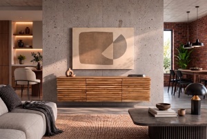 COMODA TV RELIEF 175CM, REALIZATA DIN LEMN MASIV DE SALCAM, CULOARE NATUR, MONTAJ PE PERETE, INVICTA INTERIOR - Img 12