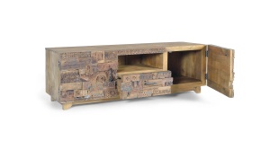 COMODA TV ROMA 180CM, REALIZATA DIN LEMN DE MANGO SI METAL, CULOARE NATUR, GINER Y COLOMER - Img 2