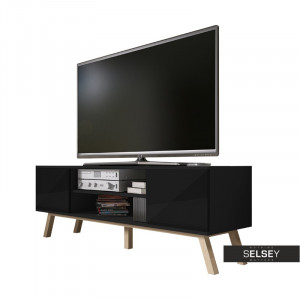 COMODA TV VERO DE CULOARE NEAGRA HIGH GLOSS 150CM DESIGN SCANDINAV - Img 2