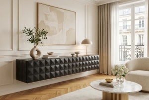 COMODA TV VULCANO, 160CM, 3D, REALIZAT DIN LEMN DE MANGO, CULOARE NEGRU, INVICTA INTERIOR - Img 13