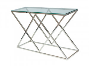 CONSOLA ZEGNA C, 120 CM, TRANSPARENT/CROM, BLAT DIN STICLA SECURIZATA SI CADRU DIN METAL, STIL MODERN - Img 1