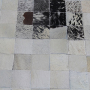 Covor de lux din piele, negru/bej/alb, patchwork, 150x150, PIELE DE VITĂ TIP 9, 0000188871 - Img 3