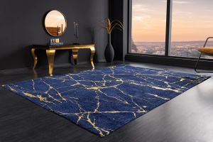 COVOR, MARMURA 160X240CM, ALBASTRU REGAL/AURIU, POLIESTER/BUMBAC, ARTIM GROUP SELECTION - Img 1