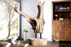 DECORATIUNE, FLAME 30/40CM, DIN LEMN MASIV DE TEC, STIL RUSTIC - Img 1