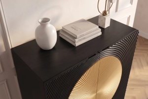 DULAP /BUFET LIVING AURUM 120CM, REALIZAT DIN LEMN DE MANGO SI PICIOARE DIN METAL, CULOARE NEGRU/AURIU - Img 4