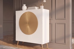 DULAP /BUFET LIVING AURUM 120CM, REALIZAT DIN LEMN DE MANGO SI PICIOARE DIN METAL, CULOARE ALB/AURIU - Img 2