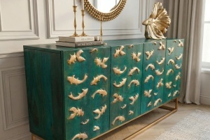 DULAP/BUFET LIVING, GOLDEN LAGOON 180CM, REALIZAT DIN LEMN DE MANGO 3D SI METAL, CULOARE TURCOAZ, ARTIM GROUP SELECTION - Img 6