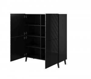 DULAP ELEGANT, ABETTO 100CM, DIN PLACI LAMINATE SI MDF, NEGRU, DESIGN MODERN - Img 2