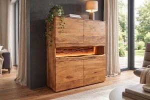 DULAP LIVING GRAND MANGO 120CM, REALIZAT DIN LEMN DE MANGO, LED CU TELECOMANDA, CULOARE NATUR/MARO - Img 5