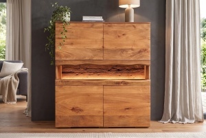 DULAP LIVING GRAND MANGO 120CM, REALIZAT DIN LEMN DE MANGO, LED CU TELECOMANDA, CULOARE NATUR/MARO - Img 15