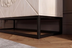 DULAP LIVING LION 120CM, REALIZAT DIN METAL SI LEMN DE MANGO 3D, DE CULOARE CREM/NEGRU - Img 3