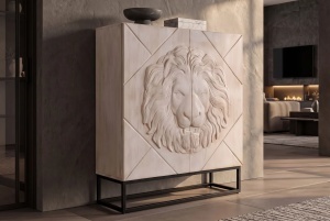 DULAP LIVING LION 120CM, REALIZAT DIN METAL SI LEMN DE MANGO 3D, DE CULOARE CREM/NEGRU - Img 13