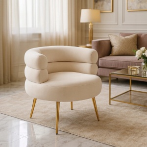 FOTOLIU, ARTIM MEBLE, REALIZAT DIN MATERIAL BOUCLE CREM SI METAL, STIL MODERN