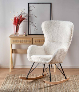 FOTOLIU BALANSOAR LIBERTO 2, CREM/NEGRU/NATURAL, TAPITERIE BOUCLE SI PICIOARE DIN METAL SI LEMN MASIV, STIL MODERN