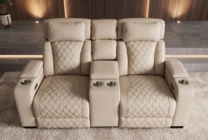 FOTOLIU CINEMA 2 LOCURI HOLLYWOOD, REGLABIL ELECTRIC, REALIZAT DIN PIELE ECO, CULOARE BEJ, INVICTA INTERIOR - Img 2