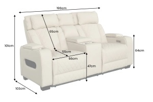 FOTOLIU CINEMA 2 LOCURI HOLLYWOOD, REGLABIL ELECTRIC, REALIZAT DIN PIELE ECO, CULOARE BEJ, INVICTA INTERIOR - Img 12