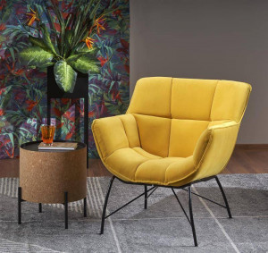 FOTOLIU CONFORTABIL BELTON, GALBEN/NEGRU, TAPITERIE DIN CATIFEA SI PICIOARE DIN METAL, STIL MODERN