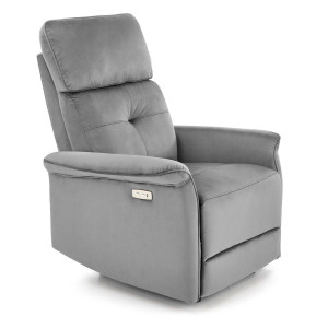 FOTOLIU CONFORTABIL SEMIR, GRI, TAPITERIE DIN CATIFEA, CU FUNCTIE DE RABATARE SI PORT USB, STIL MODERN - Img 2