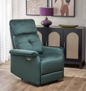 FOTOLIU CONFORTABIL SEMIR, VERDE, TAPITERIE DIN CATIFEA, CU FUNCTIE DE RABATARE SI PORT USB, STIL MODERN