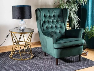 FOTOLIU CONFORTABIL STIL HARRY, VERDE BLUVEL 78/WENGE, TAPITERIE DIN CATIFEA SI PICIOARE DIN LEMN - Img 3