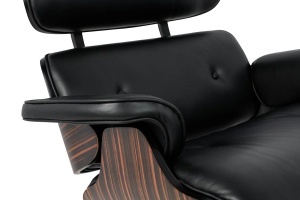 FOTOLIU CU TABURET LOUNGE , PIELE NATURALA ITALIANA SI LEMN DE FRASIN, CULOARE NEGRU/ABANOS, STIL EAMES - Img 6