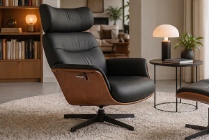 FOTOLIU ELEGANT DE RELAXARE ROTATIV, CU SPATAR REGLABIL, VOGUE, DIN METAL, FURNIR SI PIELE ECO, CULOARE MARO/NEGRU, INVICTA INTERIOR - Img 4