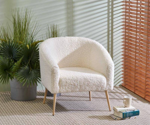FOTOLIU GRIFON 2, CREM/NATURAL, TAPITERIE BOUCLE SI PICIOARE DIN LEMN MASIV, STIL MODERN