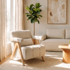 FOTOLIU LIVING RENATO, REALIZAT DIN LEMN SI TEXTIL, CULOARE BEJ/STEJAR, ARTIM MEBLE - Img 2