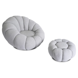 FOTOLIU ROTATIV CU POUF, ARTIM MEBLE, REALIZAT DIN MATERIAL TEXTIL BOUCLE GRI, STIL MODERN - Img 2