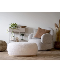 FOTOLIU ROTATIV DE RELAXARE MESSINA, DIN LEMN SI TEXTIL BOUCLE, CULOARE GRI DESCHIS, HOUSE NORDIC - Img 2