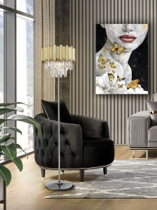 LAMPADAR TIARA, 159 CM, CROM/AURIU/TRANSPARENT, DIN METAL, ABS SI STICLA, STIL MODERN - Img 1