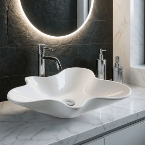LAVOAR PE BLAT IZOLDA, ALB, CONFECTIONAT DIN CERAMICA, CALITATE SUPERIOARA - Img 3