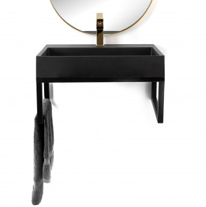 LAVOAR REA GOYA CU SUPORT, NEGRU MAT, 50 CM, DIN CONGLOMERAT, CALITATE SUPERIOARA - Img 3