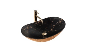 LAVOAR REA ROYAL, EFECT DE MARMURA NEAGRA/AURIU, 60,5 CM, DIN CERAMICA, CALITATE SUPERIOARA - Img 2