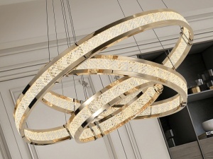 LUSTRA/PLAFONIERA LORIAN, CU TELECOMANDA, 80/180 CM, AURIU, DIN STICLA, OTEL SI ALUMINIU, STIL MODERN - Img 5