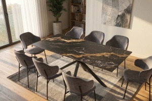 MASA DE DINING GALAXIE 180CM, DIN METAL SI CERAMICA, CULOARE AURIU/NEGRU, INVICTA INTERIOR - Img 7