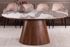 Masă de dining UNIQUE, extensibilă de la 160 la 200 cm, aspect lemn de nuc, blat ceramic cu aspect de piatră naturală - Img 10