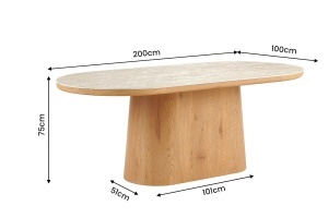 MASA DE DINING UNIQUE OVALA 200CM, REALIZATA DIN FURNIR DE LEMN SI BLAT DIN TRAVERTIN, DE CULOARE MARO/TRAVERTIN - Img 6