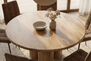 MASA DE SUFRAGERIE ROTUNDA, ART DECO 140CM, REALIZATA DIN LEMN MASIV DE MANGO, CULOARE NATUR, ARTIM GROUP SELECTION - Img 2
