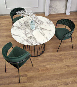 MASA DINING BRODWAY, CU EFECT DE MARMURA ALBA/NEGRU, 110 CM, BLAT DIN MDF SI PICIOR DIN METAL, STIL MODERN - Img 4