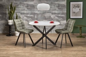 MASA DINING EDGAR 2, 100 CM, EFECT DE MARMURA ALBA/NEGRU, DIN MARMURA SI PICIOARE DIN METAL, STIL MODERN