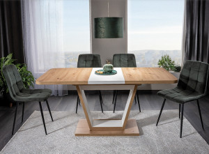MASA DINING EXTENSIBILA 120/160 CM, STEJAR ARTISAN/ALB MAT, DIN PAL LAMINAT, STIL MODERN